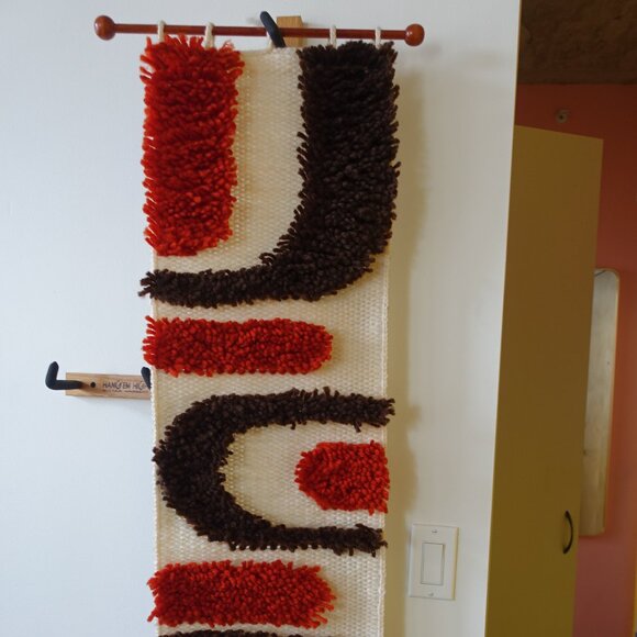 Vintage mcm latch hook rug groovy 70s mid century modern wall hanging - Picture 5 of 13